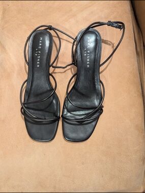 Marc Fisher Ballen Black Strappy Square-Toe Heels